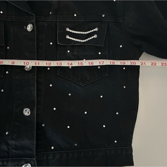 DAVID DAVID black washed Denim Embellished Button up Jean jacket size M - Picture 11 of 14